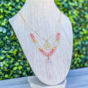 Cherry Quartz Tree of Life Genuine Beaded Gemstone Necklace Bohemian Jewelry